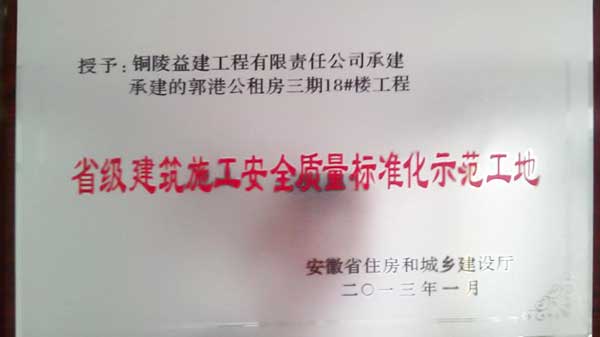 2013年度“省級施工安全質(zhì)量標(biāo)準(zhǔn)化工地”